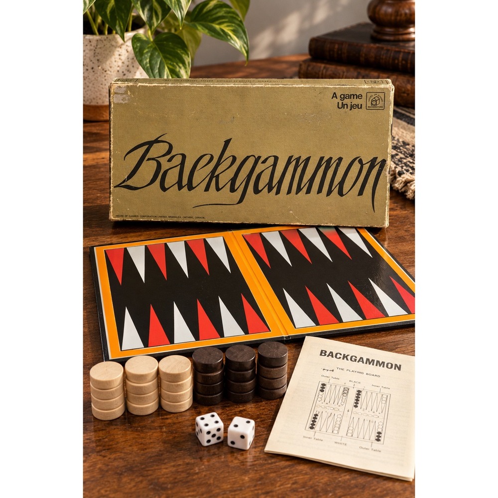 Vintage 73 House of Games Waddingtons Backgammon Complete Set Wood Pieces Canada